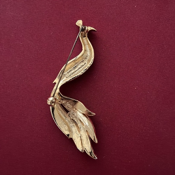 Vintage Jeweled Gold Peacock Brooch - Picture 3 of 4